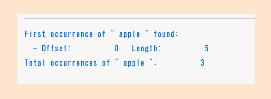 FIND（MATCH-OFFSET、MATCH-COUNT、MATCH-LENGTH）実行結果