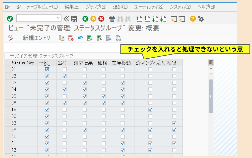 SAP SD 不完全伝票のステータス定義