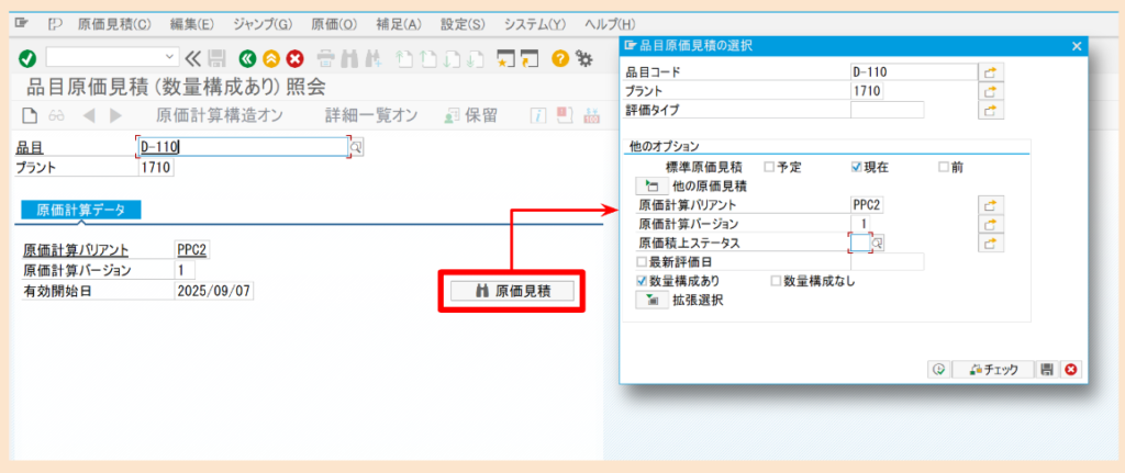 SAP CO CK13N-選択画面