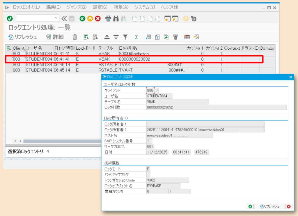 SAP SM12 一覧照会画面