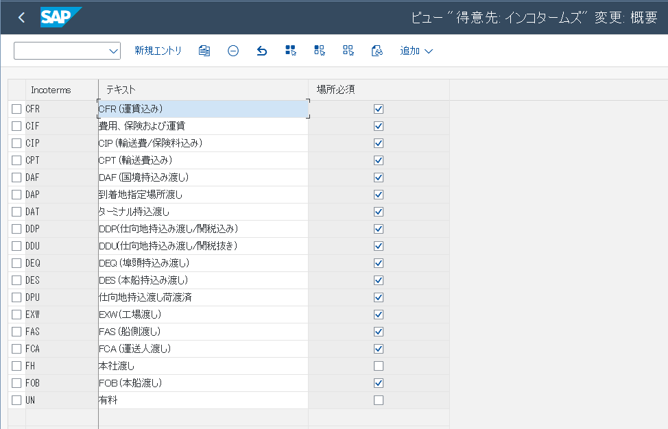 インコタームズのカスタマイズ