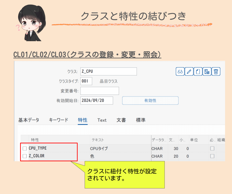 クラスと特性の紐付け