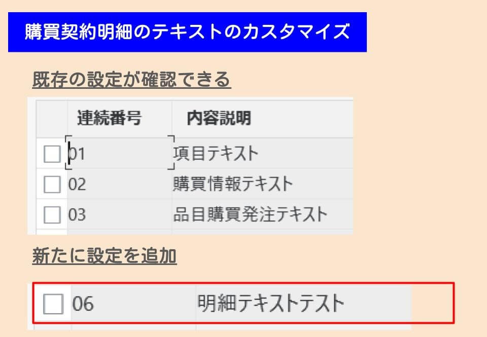 購買契約明細テキストカスタマイズ
