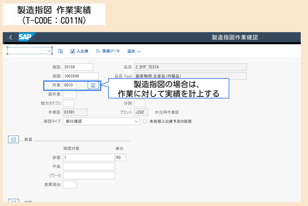 製造指図 作業実績計上