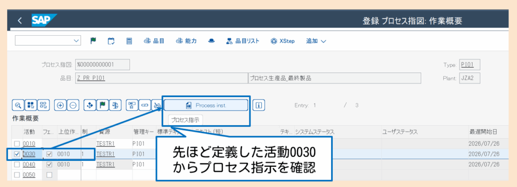 プロセス指示押下