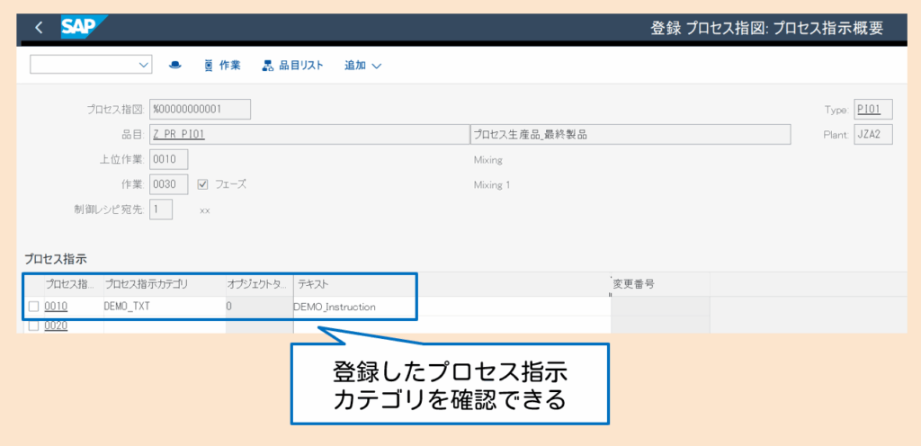 プロセス指示の確認
