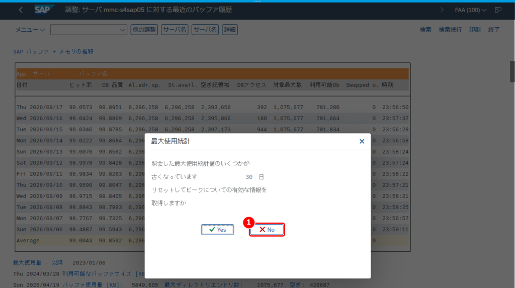 ST02 最大使用統計のダイアログ