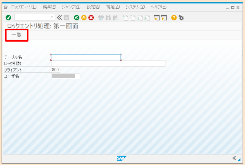 SAP SM12 検索画面