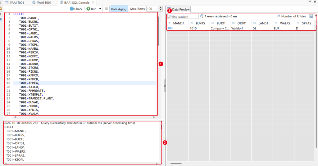 データプレビューから開いた SQL コンソール